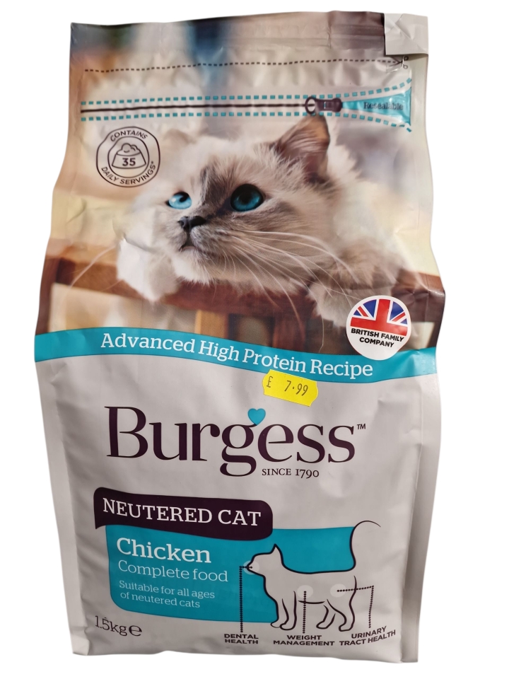 Burgess Neutered Cat Dry Food Chicken 1.5kg