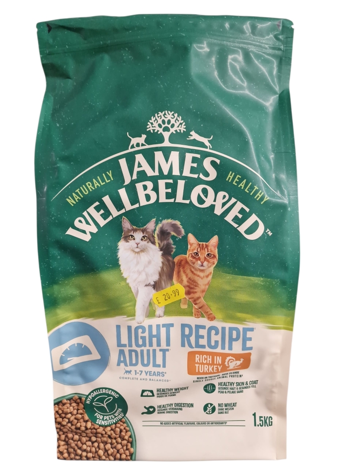James Wellbeloved Light Recipe Adult Cat Food Rich in Turkey 1.5kg