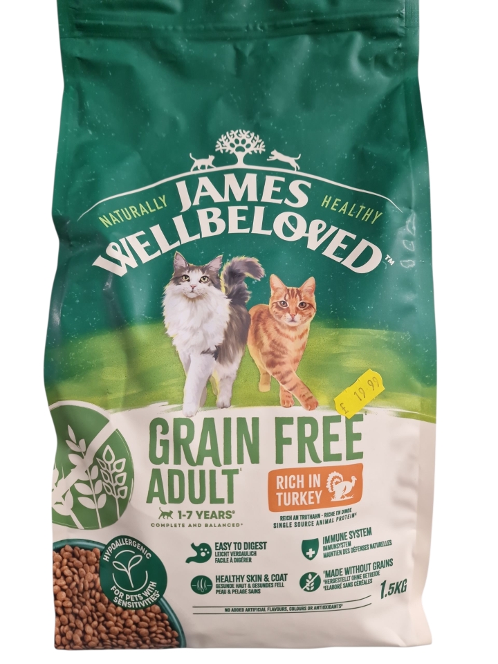 James Wellbeloved Grain Free Adult Cat Food Rich in Turkey 1.5KG