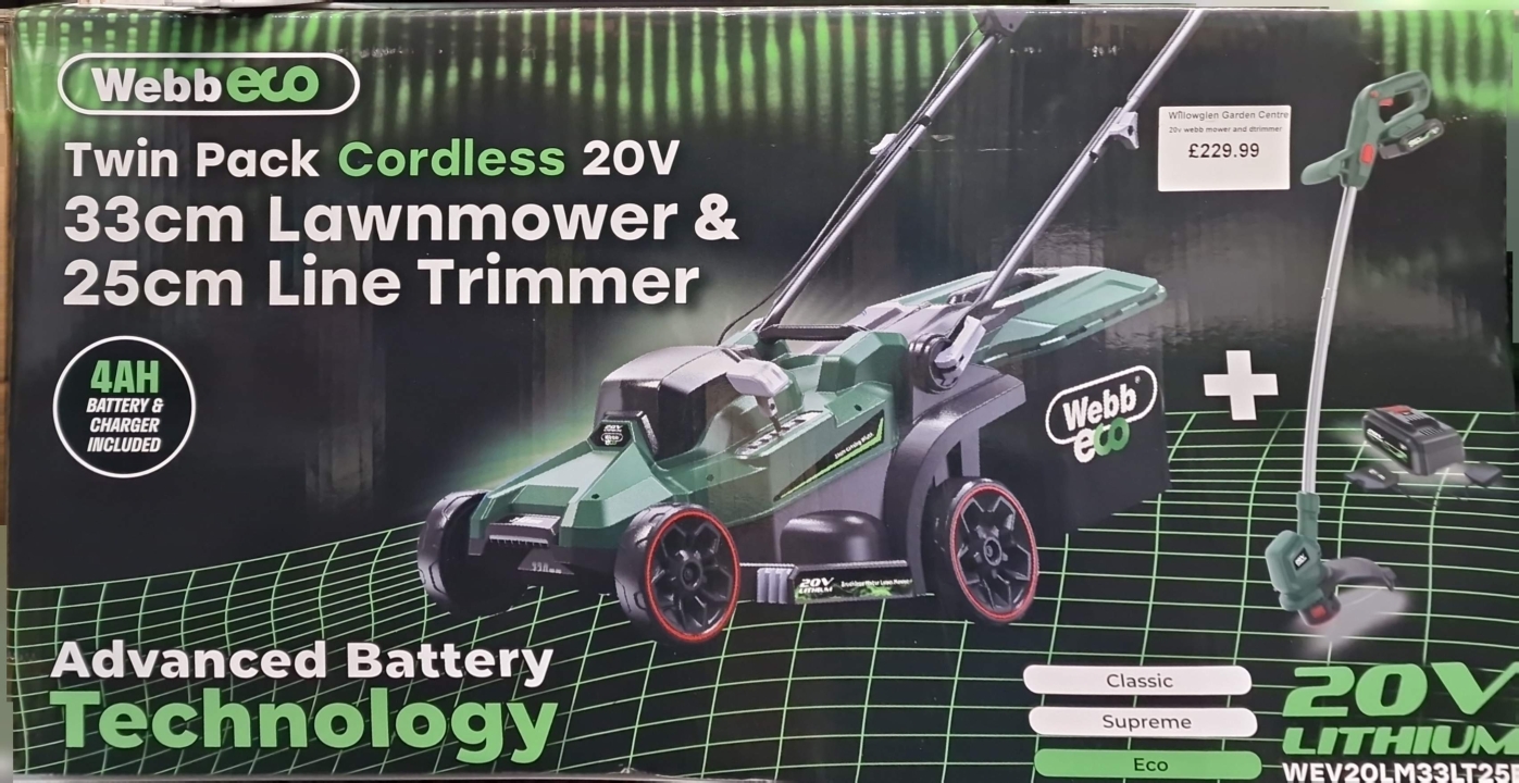 Webb 20C 33cm Cordless Rotary Lawnmower plus 20V 25cm line Trimmer