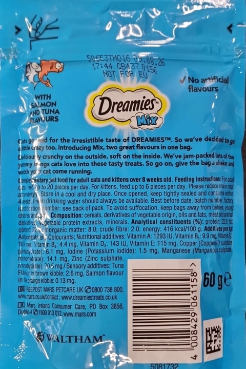 Dreamies Mix With Scrumptious Salmon and Heavenly Tuna Flavours