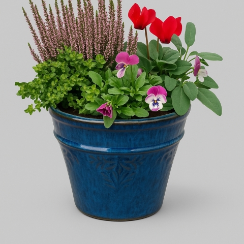 Mixed Seasonal Planter in Glazed Pot