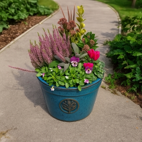 Deluxe Mixed Seasonal Planter in Glazed Pot