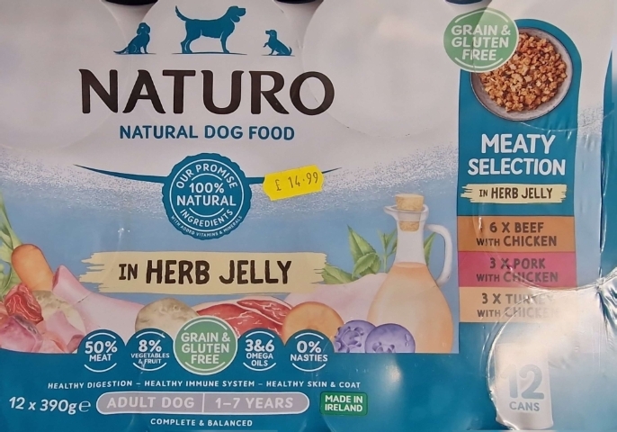 Naturo Natural Dog Food Meaty Selection in Herb Jelly 12 cans