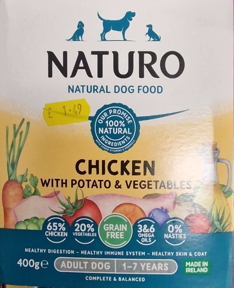 Naturo Natural Dog Food Chicken with Potato and Vegetables 400g