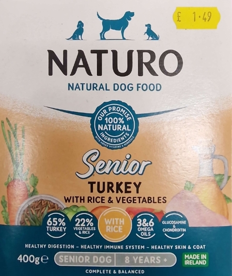 Naturo Natural Dog Food Senior Turkey with Rice and Vegetables 400g