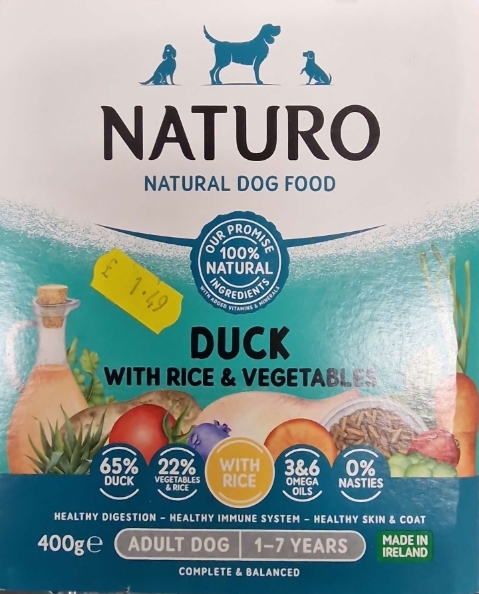 Naturo Natural Dog Food Duck with Rice and Vegetables 400g