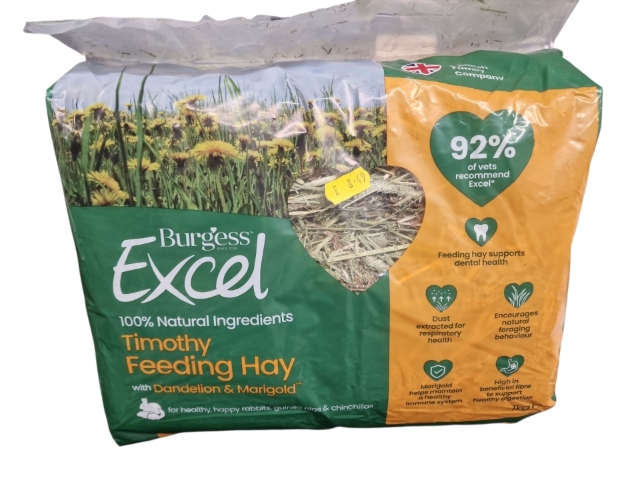 Burgess Excel Timothy Feeding Hay with Dandelion and Marigold 1kg High Fibre Natural Hay for Rabbits and Small Animals