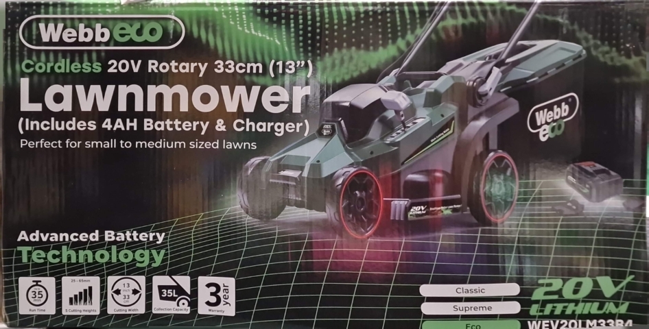 Webb 20V 33cm Cordless Rotary Lawnmower